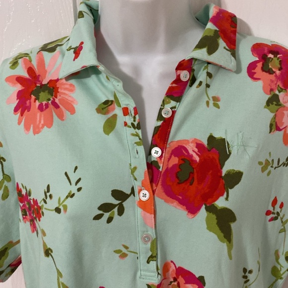 Isaac Mizrahi Green and Red Floral Polo Shirt - Picture 2 of 7